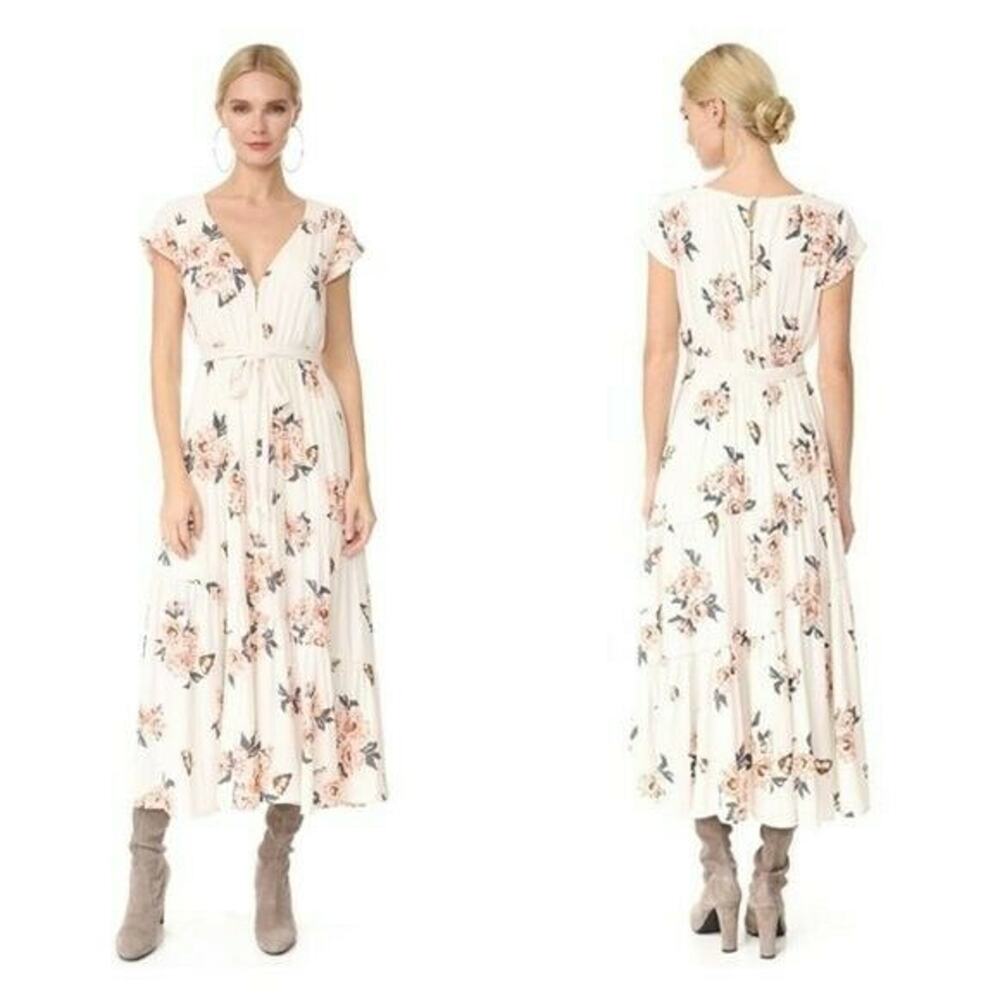 Free People ALL I GOT Cream Floral Midi Dress Size 2